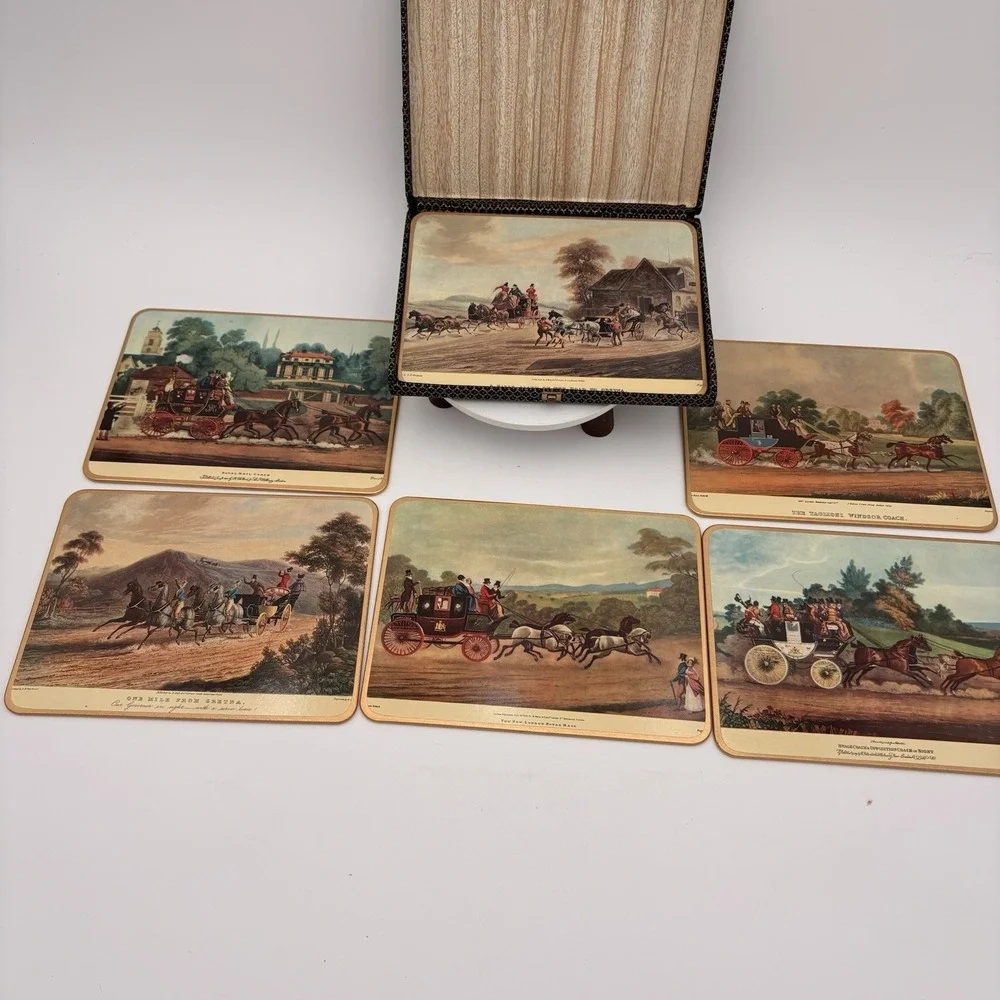 6 Win-el-ware Placemats Depicting Stagecoach Scenes Vintages 1950s‎ Boxed